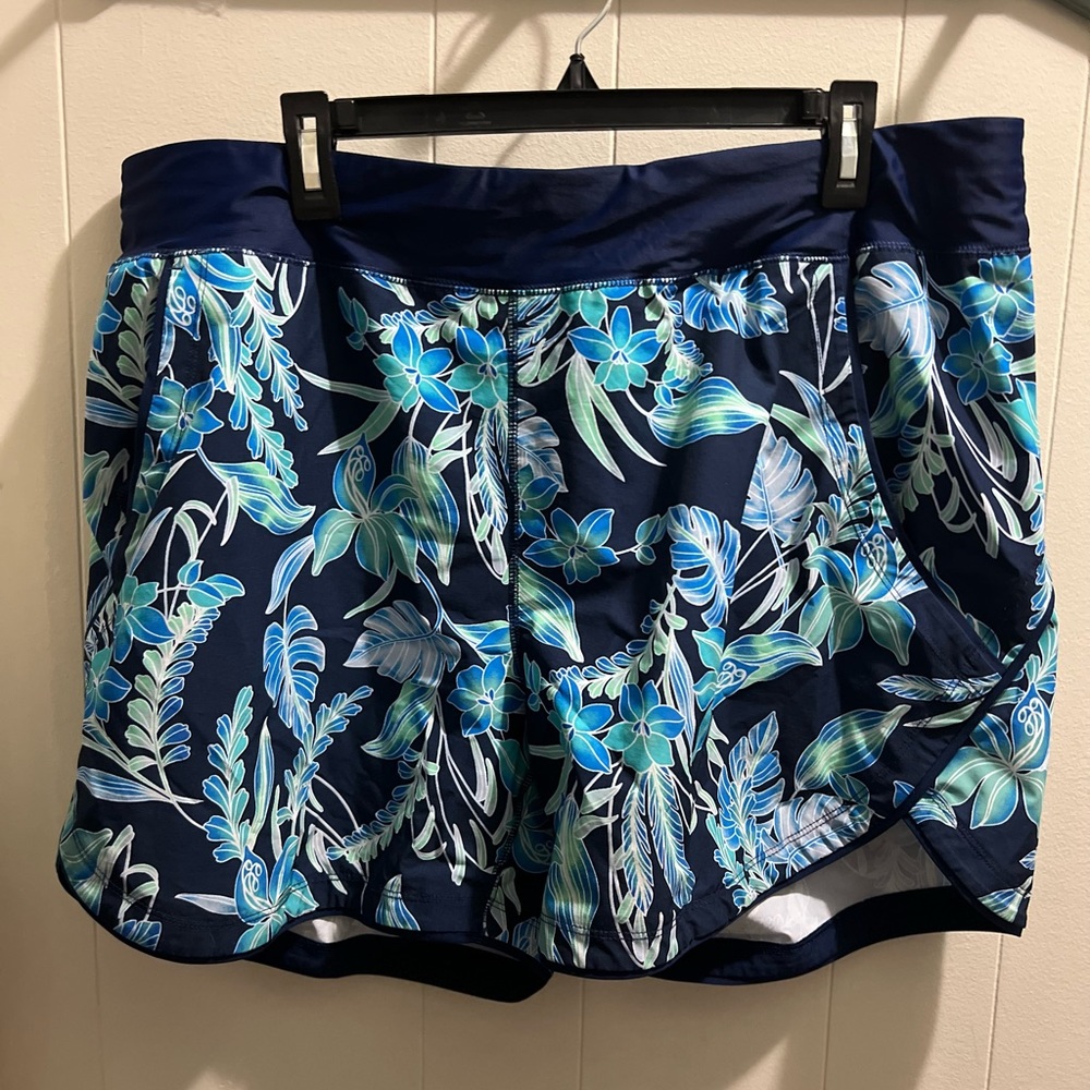 18w navy pattern swim shorts